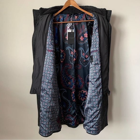 Ted Baker Margate Funnel Neck Coat Wool Blend w/ Removable Inset Bib in Charcoal - Picture 12 of 16